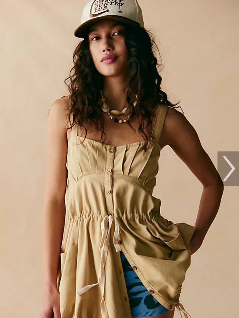NWT Free People Taste of Sunlight Tank/ Tunic with Drawstring Button-Front